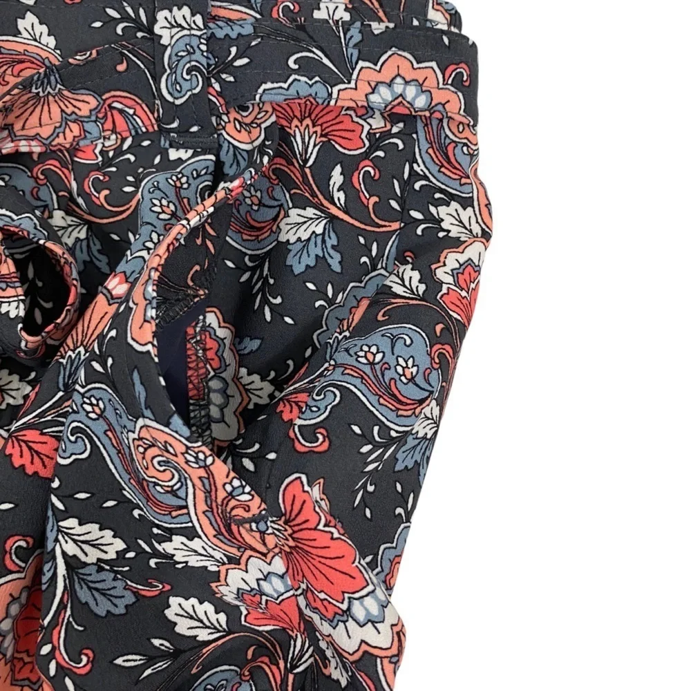 LOFT Womens Skirt Petite Size PM Floral Charcoal Gray Coral Tie Waist A-Line
